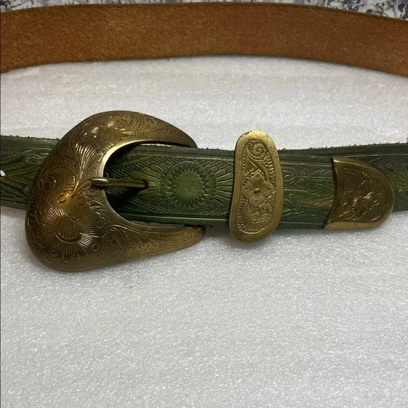 Engraved Tooled Leather Belt - Picture 2 of 10